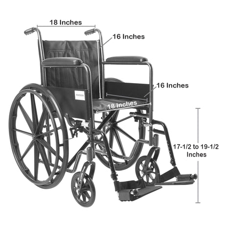 Wheelchair McKesson Dual Axle Full Length Arm Swing-away Footrest Black Upholstery 18 Inch Seat Width Adult 300 Lbs. Weight Capacity