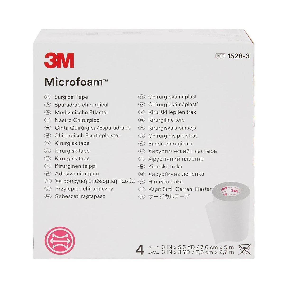 3M Microfoam Foam / Acrylic Adhesive Medical Tape, 3 Inch x 5-1/2 Yard, White