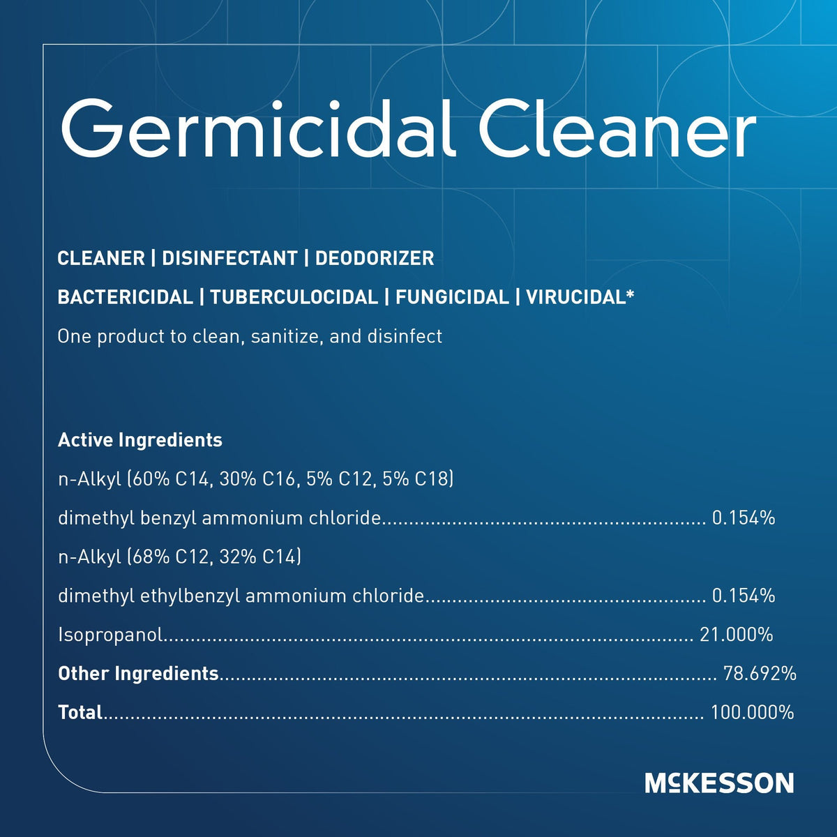 McKesson Surface Disinfectant Cleaner, Alcohol Based, Manual Pour Liquid, 1 gal. Jug, Alcohol Scent, NonSterile - 153-152 - LL Medico