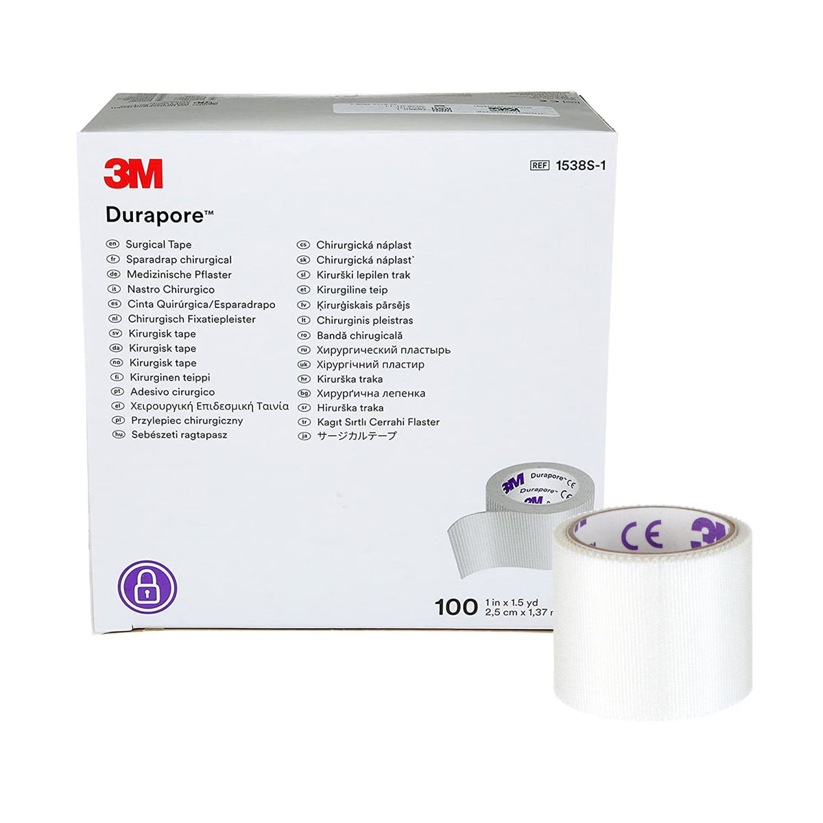3M Durapore Medical Tape, Silk-Like Cloth, 1" x 1.5 Yard, White, Non-Sterile - 1538S-1-Single - LL Medico