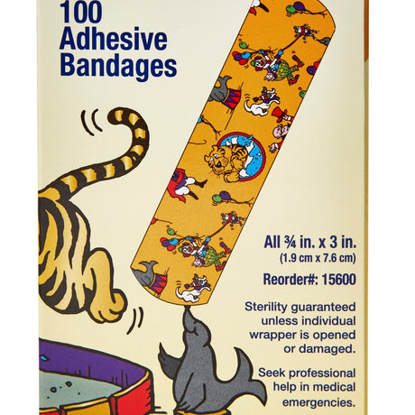 Dukal American White Cross Stat Strip Circus Kid Design Adhesive Strip, ¾ x 3 Inch
