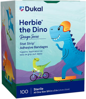 Dukal American White Cross Stat Strip Kid Design Herbie the Dinosaur Adhesive Strip