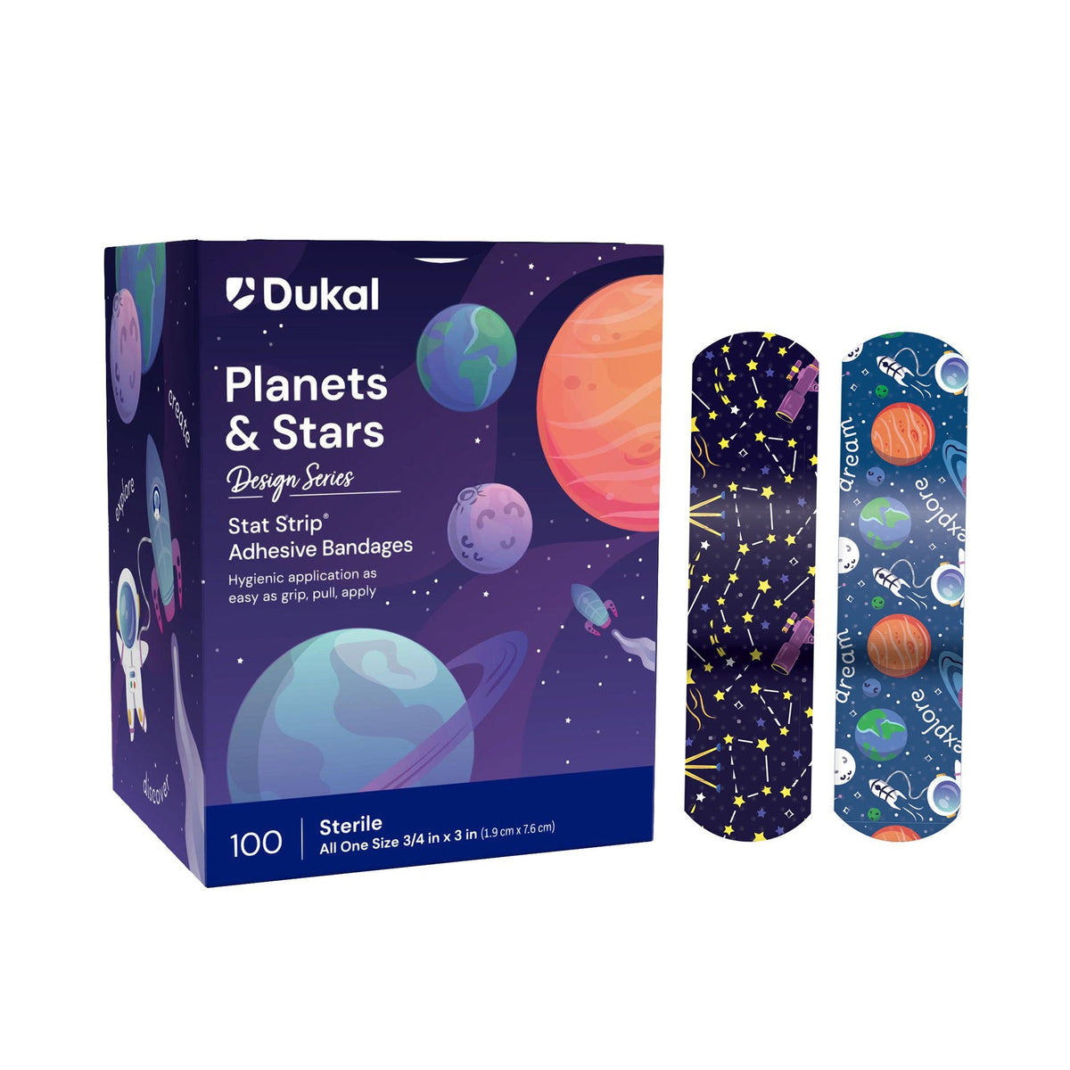 Stat Strip Adhesive Strip, Kid Design Planets / Stars, Plastic, Sterile, 0.75" x 3" - 15650 - LL Medico