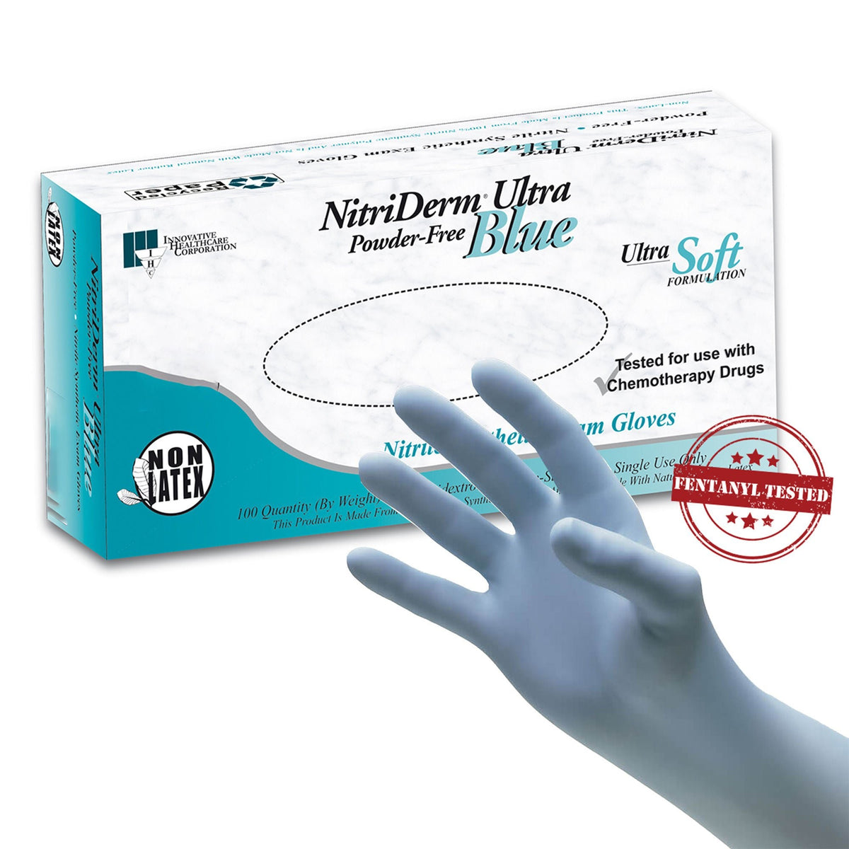 NitriDerm Ultra Blue Nitrile Exam Gloves, Powder-Free, Medium - 157200 - LL Medico
