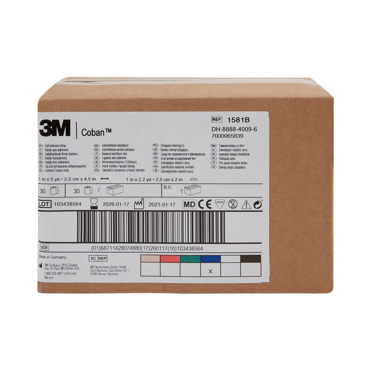 3M Coban Self-Adherent Cohesive Bandage, Blue, Nonwoven Elastic, Latex, Nonsterile, Standard Compression - LL Medico