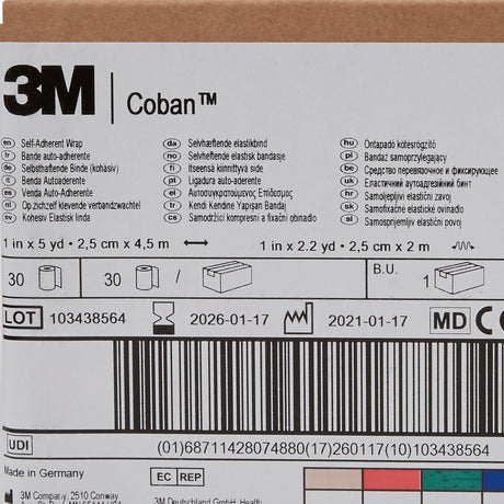 3M Coban Self-Adherent Cohesive Bandage, Blue, Nonwoven Elastic, Latex, Nonsterile, Standard Compression - LL Medico