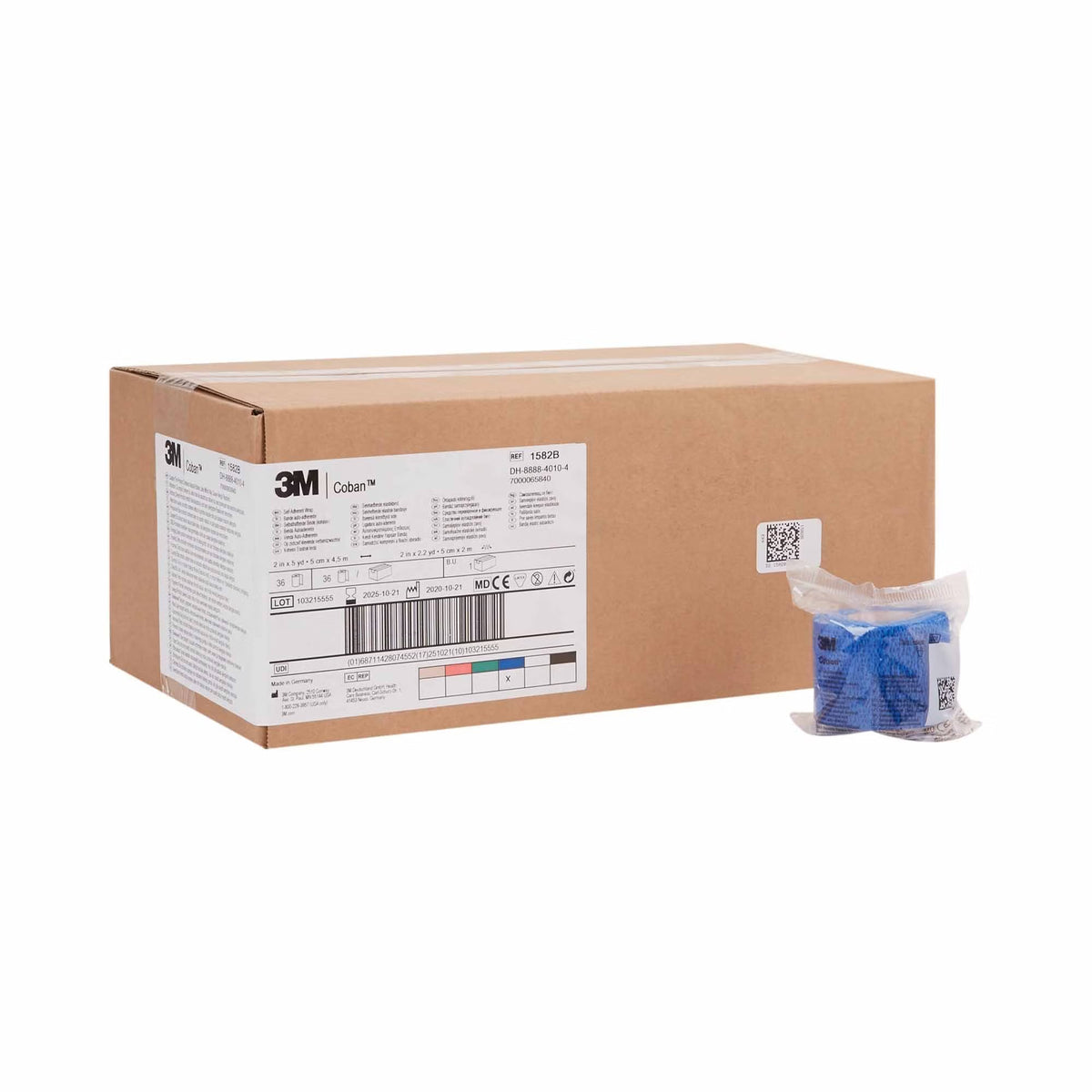 3M Coban Self-Adherent Cohesive Bandage, Blue, Nonwoven Elastic, Latex, Nonsterile, Standard Compression - LL Medico