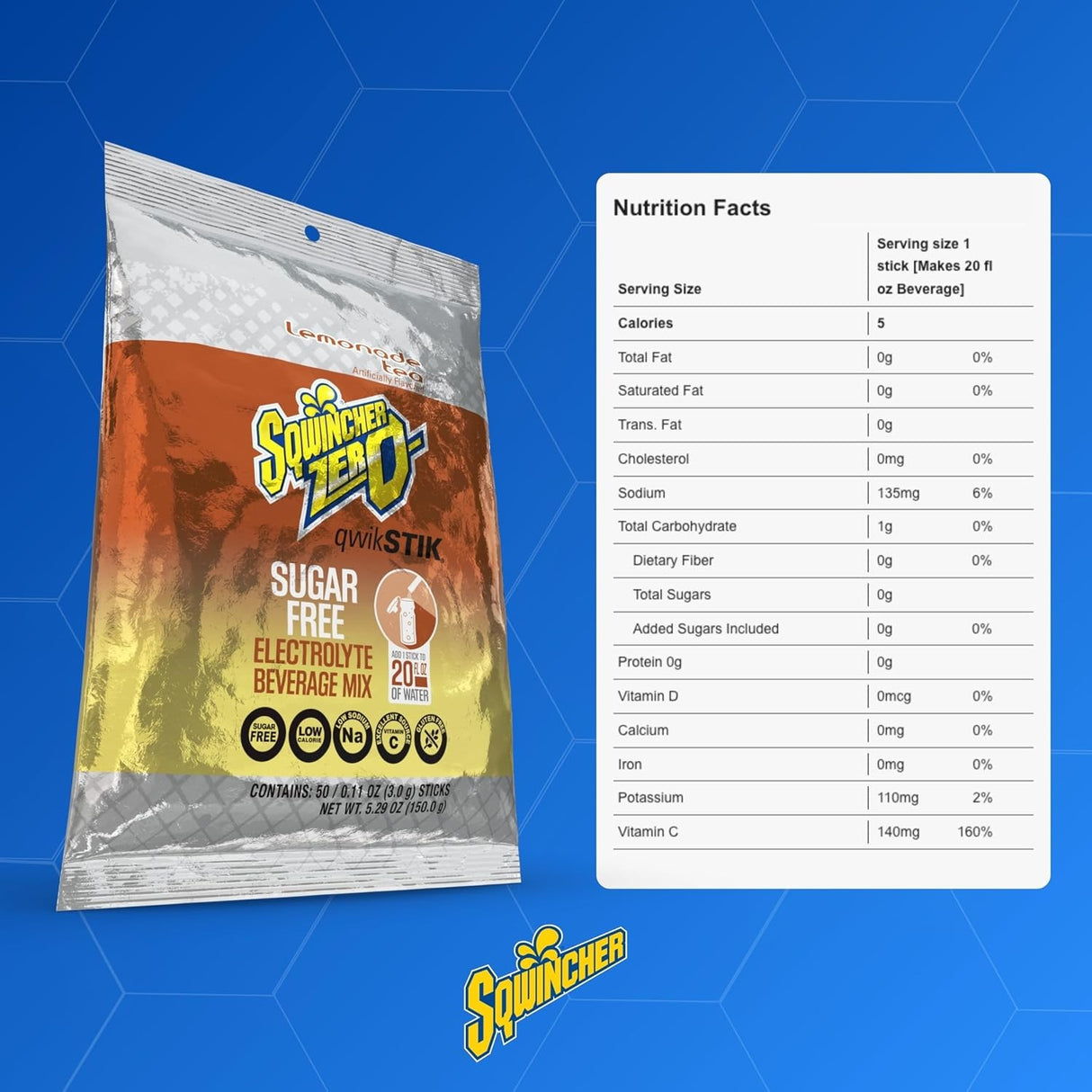 Sqwincher Qwik Stik Sugar Free Drink Mix, Lemonade, 0.11 oz