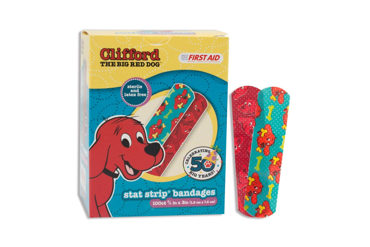 Stat Strip Clifford the Big Red Dog Adhesive Strips, Kid Design, Plastic, Sterile, 0.75" x 3" - 15960-Case - LL Medico