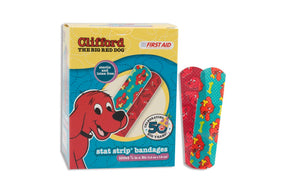 Stat Strip Clifford the Big Red Dog Adhesive Strips, Kid Design, Plastic, Sterile, 0.75" x 3" - 15960-Case - LL Medico
