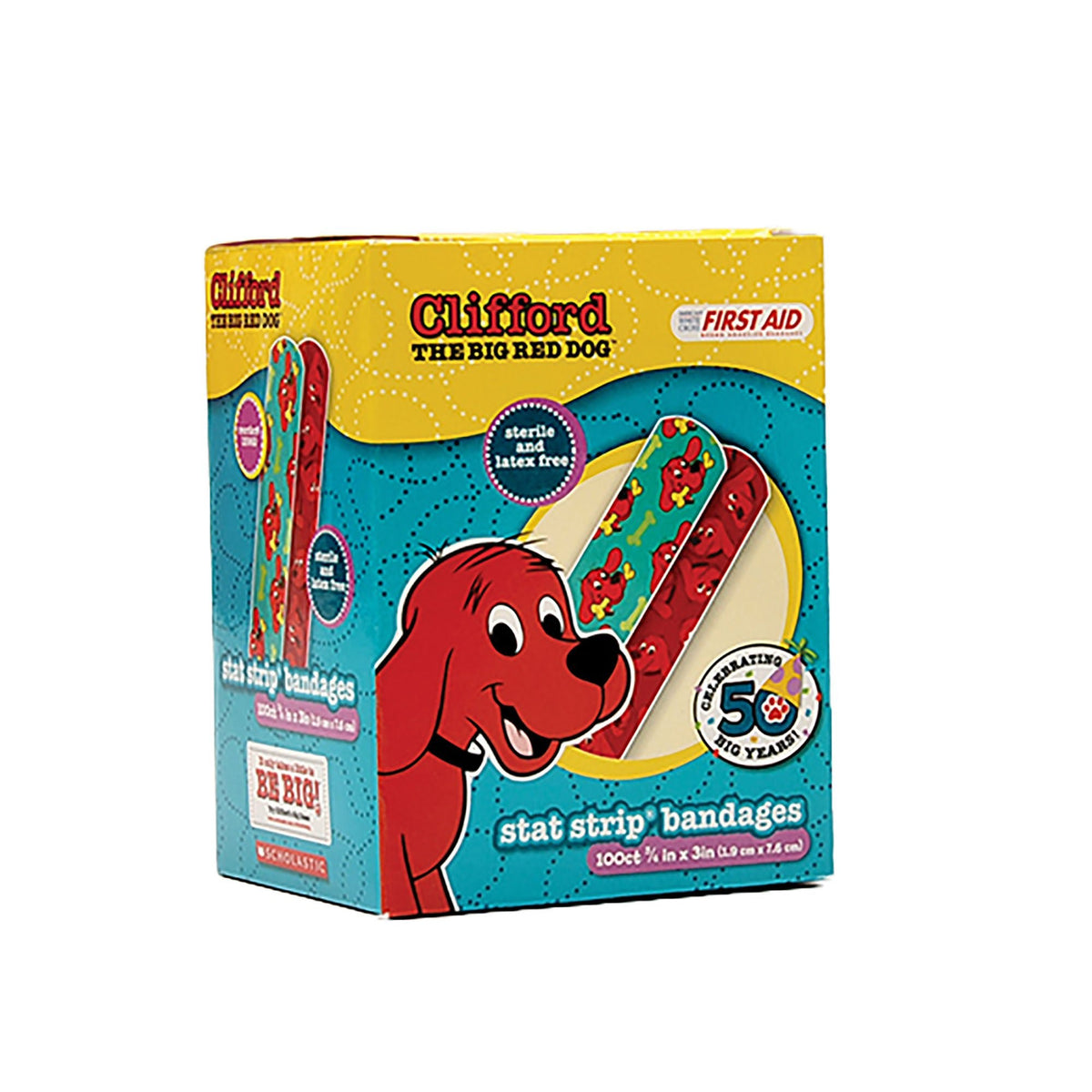 Stat Strip Clifford the Big Red Dog Adhesive Strips, Kid Design, Plastic, Sterile, 0.75" x 3" - 15960-Case - LL Medico