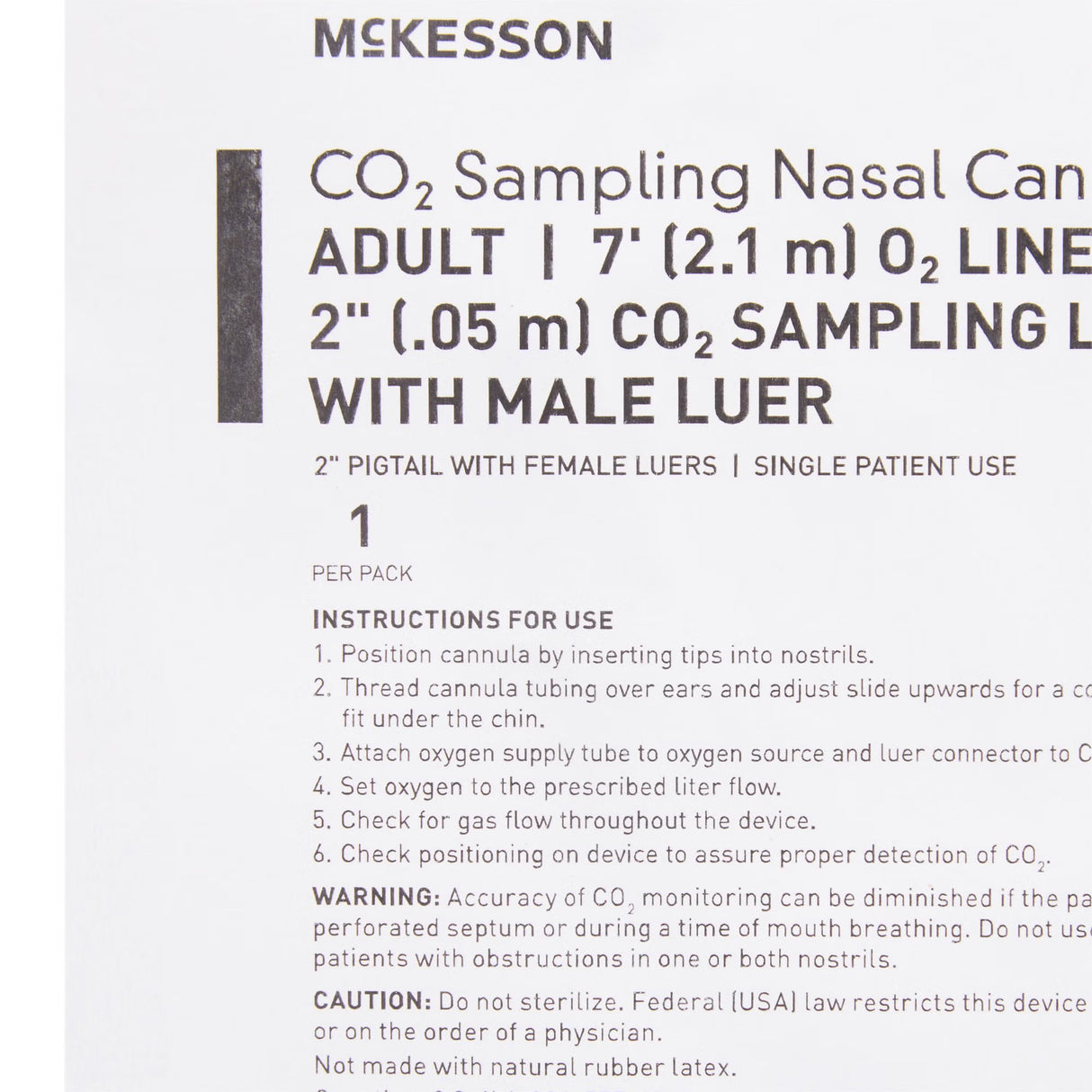 McKesson ETCO2 Nasal Cannula with Oxygen Delivery, Adult, Curved Prongs, 7' Tubing