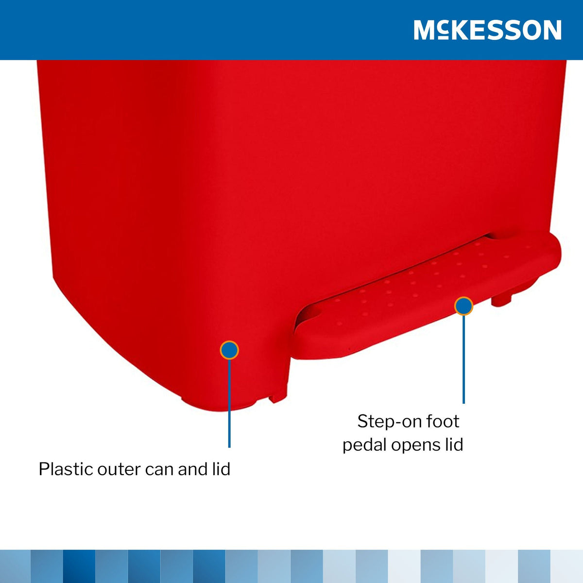 McKesson Waste Can with Step-On Pedal, 13 gal, Red, Plastic, 14.76 x 15.16 x 26.57" - 16-25267 - LL Medico