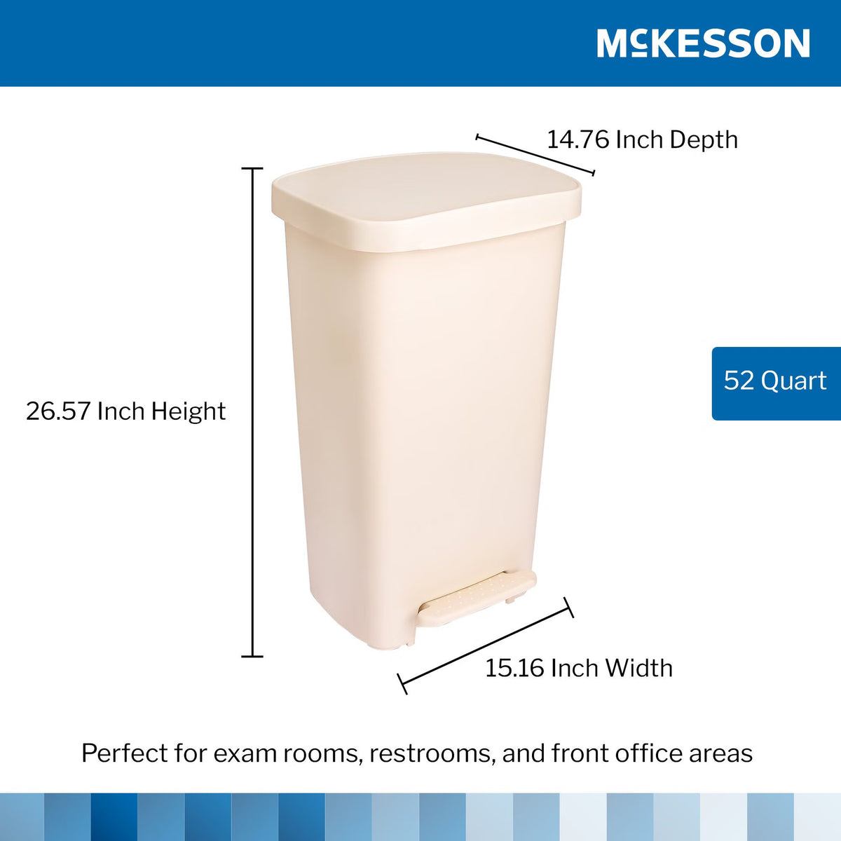 McKesson Waste Can, with Step-On Pedal, 52 Quart, 13 gal, Plastic, Rectangular, 14.76 x 15.16 x 26.57" - LL Medico