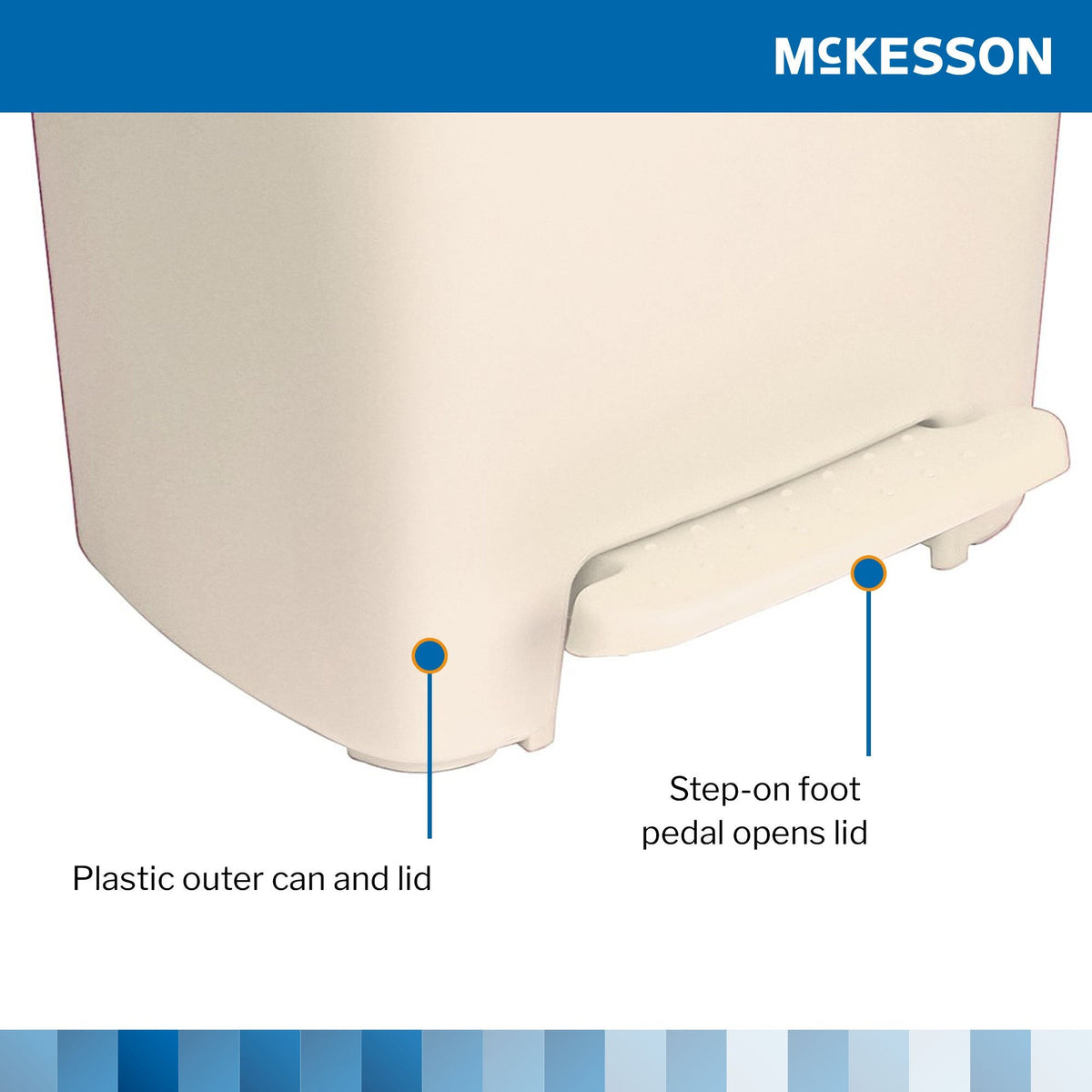 McKesson Waste Can, Step-On Pedal, Plastic, Rectangular, 32 Quart / 8 gal, 14.37 D x 15.16 W x 18.9 H Inch - LL Medico