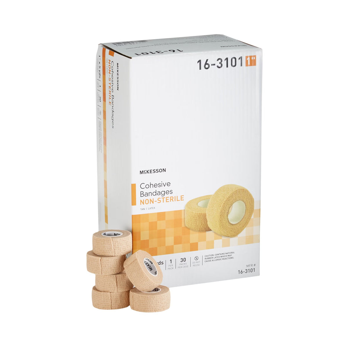 McKesson Cohesive Bandage, Self-Adherent Closure, Tan, Elastic, Non-Sterile, Standard Compression, Contains Latex, 5 Yard Length - LL Medico