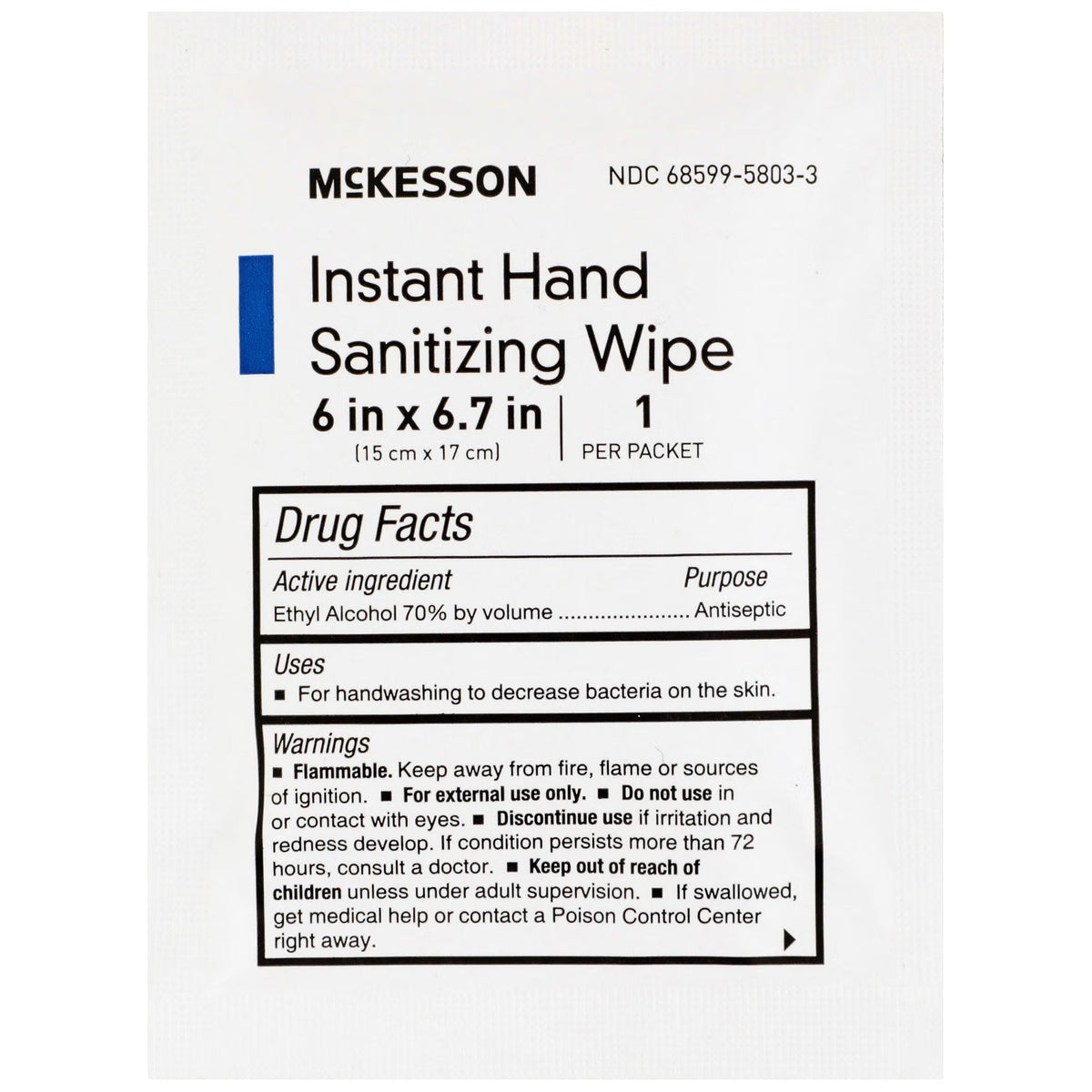 McKesson Instant Hand Sanitizing Wipes, 6" x 6.7" - 16-3500 - LL Medico