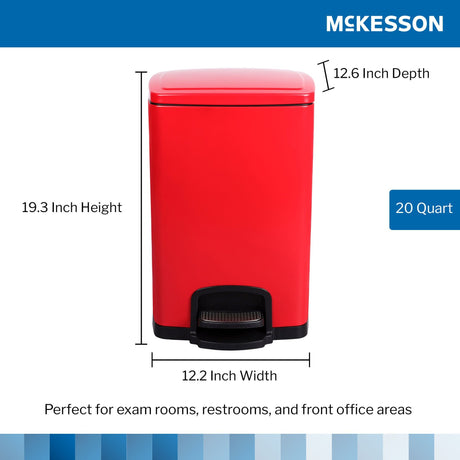 McKesson Trash Can, Square, Metal, Red, 12.6 x 12.2 x 19.3" - 16-35270 - LL Medico