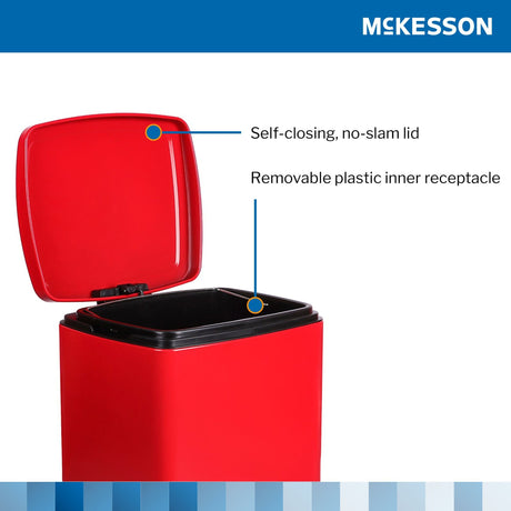 McKesson Trash Can, Square, Metal, Red, 12.6 x 12.2 x 19.3" - 16-35270 - LL Medico