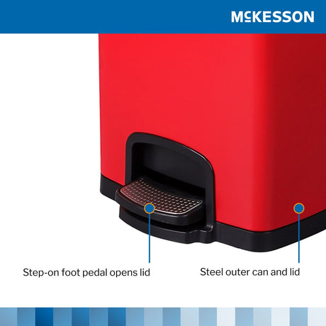 McKesson Trash Can, Square, Metal, Red, 12.6 x 12.2 x 19.3" - 16-35270 - LL Medico