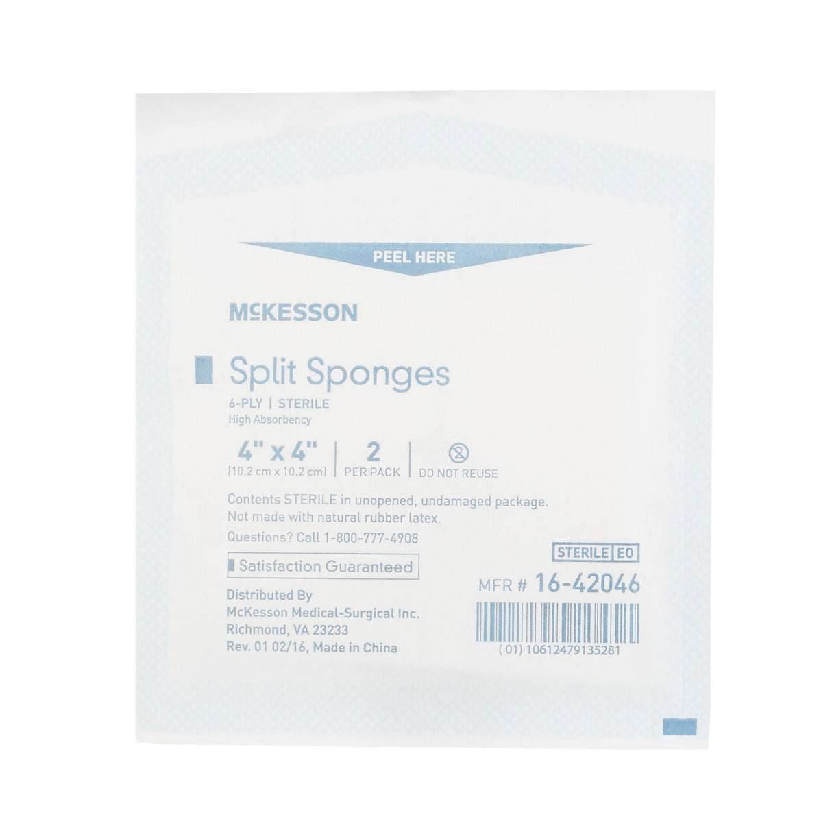 McKesson Split Sponges, 4" x 4", 6-Ply Sterile - 16-42046 - LL Medico