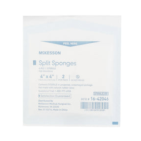 McKesson Split Sponges, 4" x 4", 6-Ply Sterile - 16-42046 - LL Medico