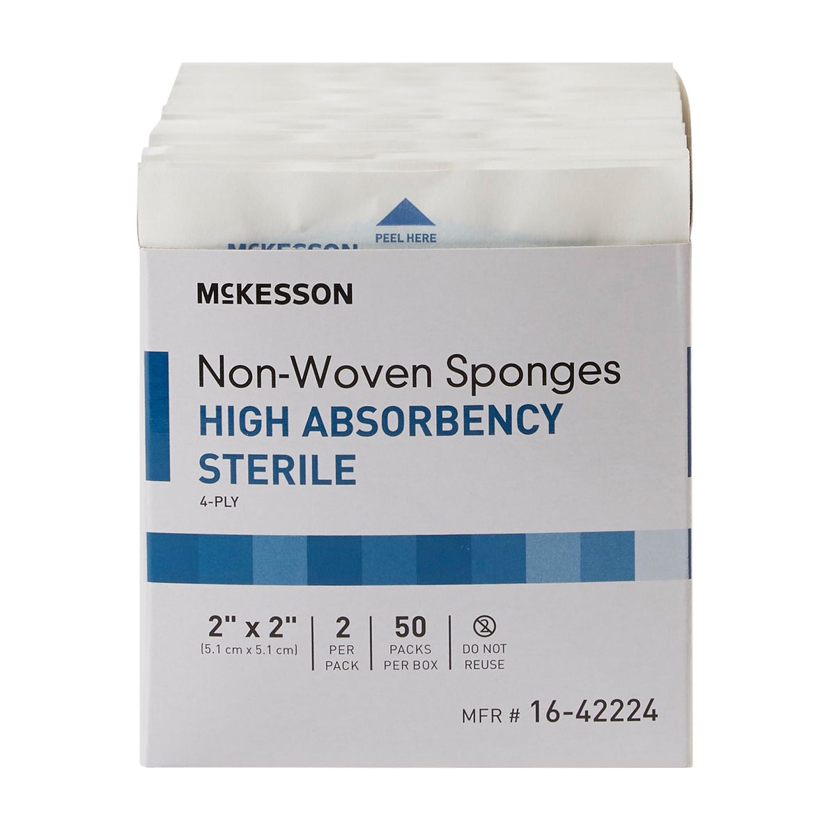 McKesson Nonwoven Sponge, Sterile, 2 x 2", 4-Ply, Polyester / Rayon, White - 16-42224 - LL Medico