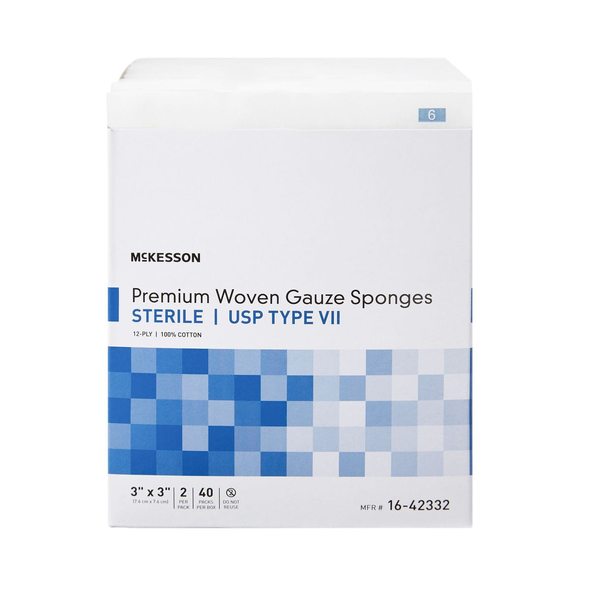 McKesson Premium Woven Gauze Sponges, Sterile USP Type VII, 3" x 3", 12-Ply - 16-42332 - LL Medico