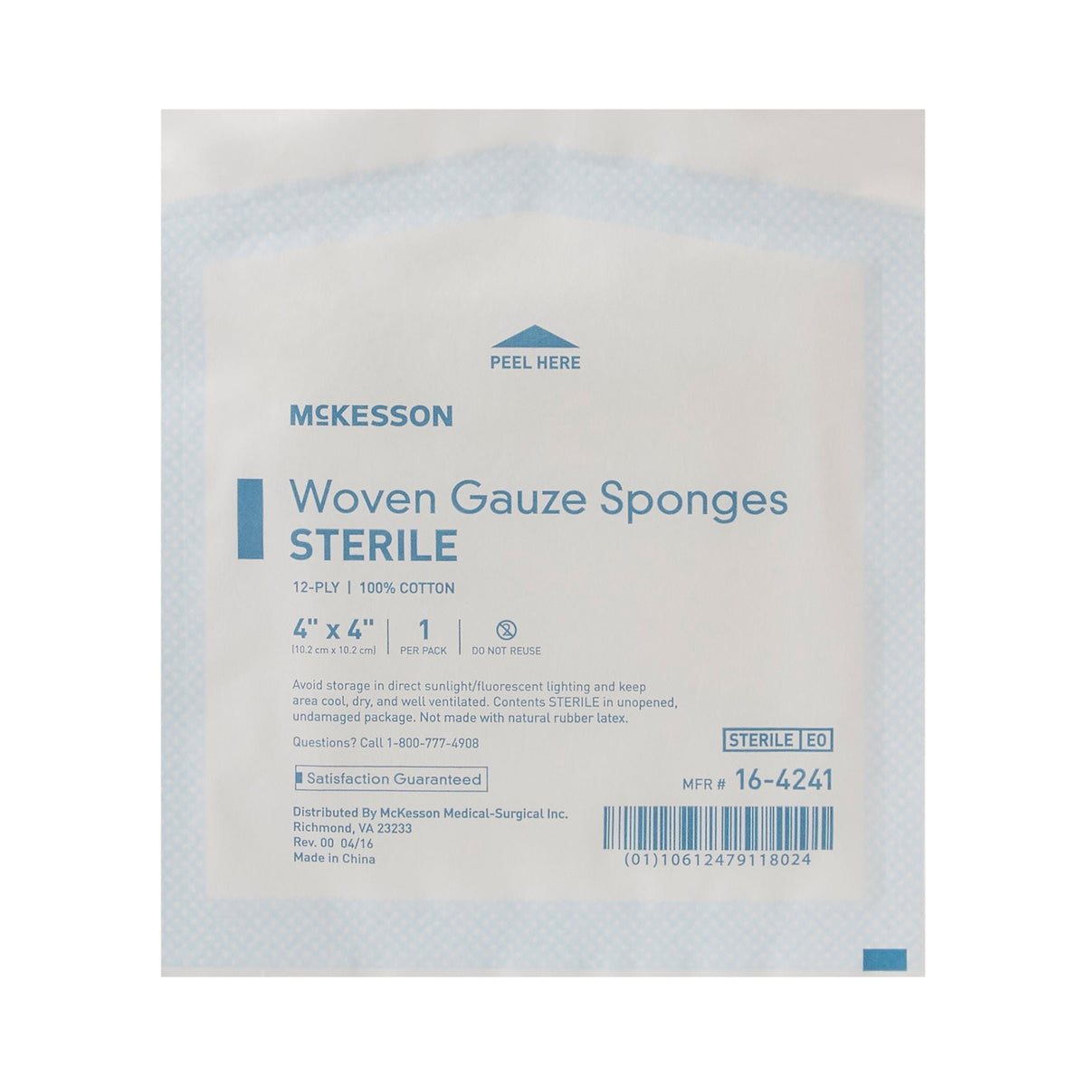 McKesson Gauze Sponge, Sterile, 4 x 4", 12-Ply, White, Cotton - 16-4241 - LL Medico