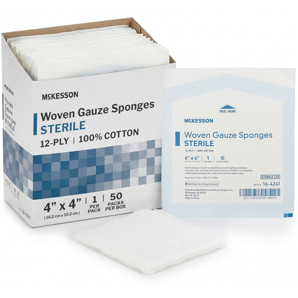 McKesson Gauze Sponge, Sterile, 4 x 4", 12-Ply, White, Cotton - 16-4241 - LL Medico