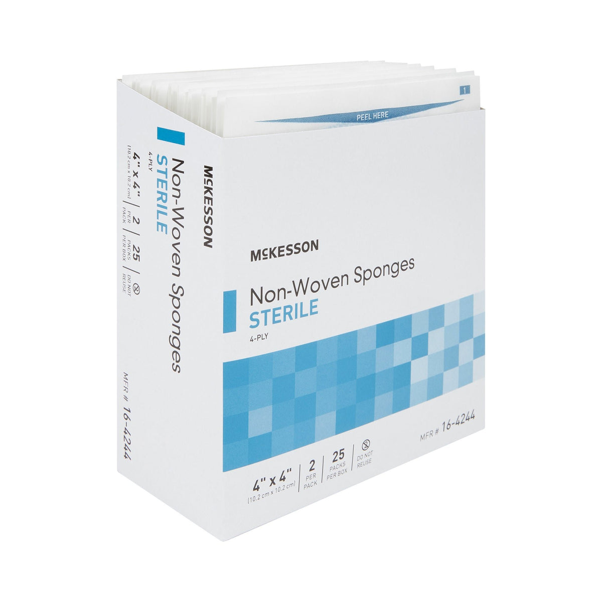 McKesson Nonwoven Sponge, Sterile, 4 x 4", 4-Ply, White, Polyester / Rayon - 16-4244 - LL Medico