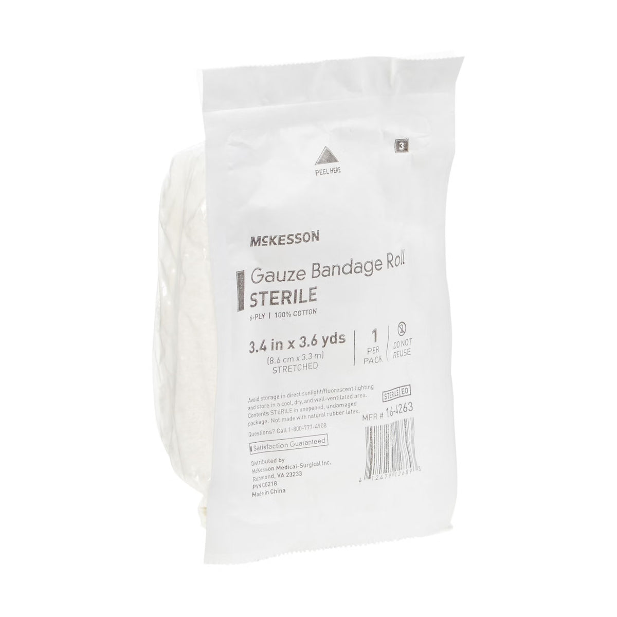 McKesson Gauze Bandage Roll Sterile, 6-Ply, 100% Cotton, 3.4 In x 3.6 Yds - 16-4263 - LL Medico