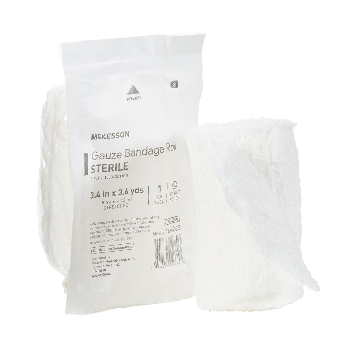 McKesson Gauze Bandage Roll Sterile, 6-Ply, 100% Cotton, 3.4 In x 3.6 Yds - 16-4263 - LL Medico