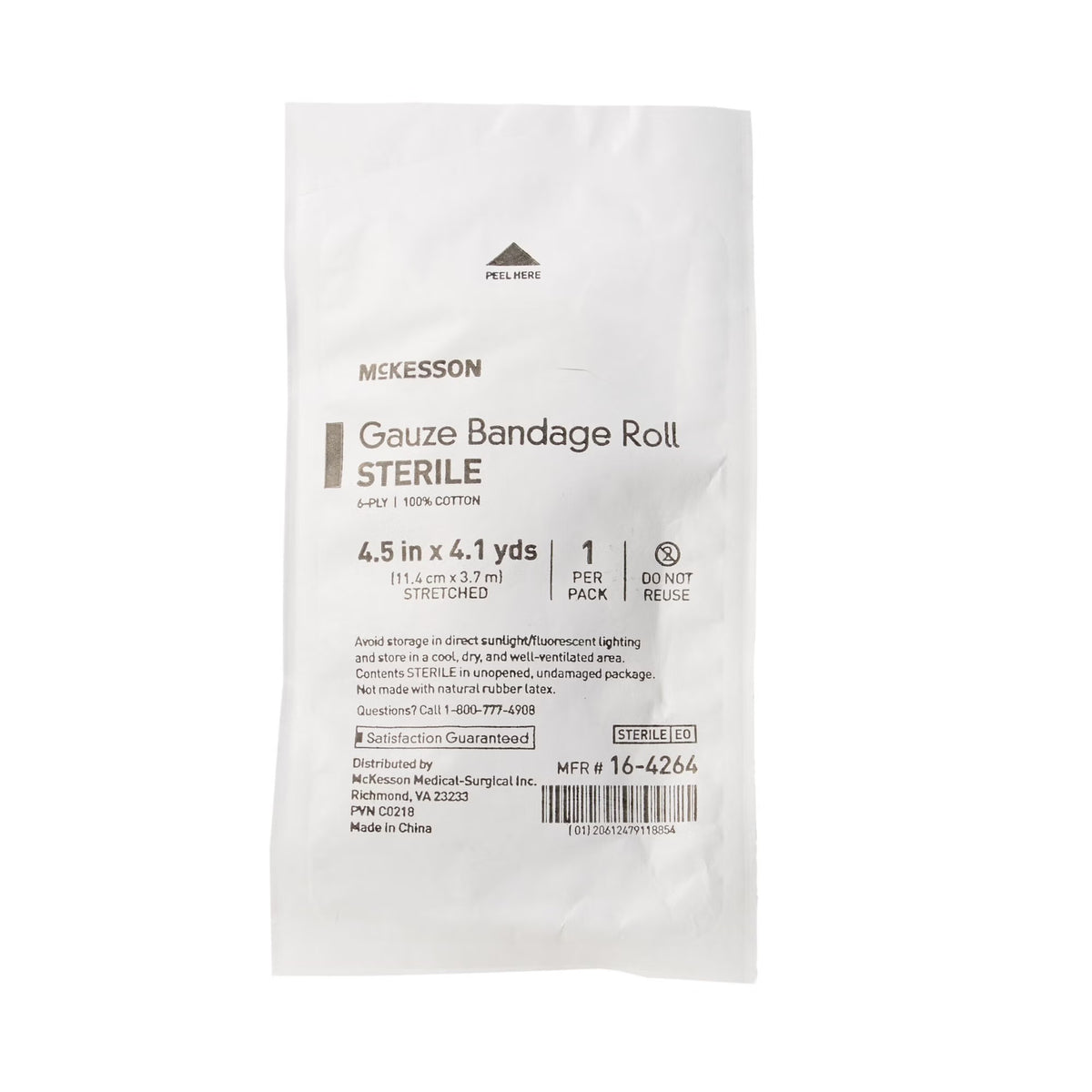McKesson Gauze Bandage Roll Sterile, 6-Ply Cotton, 4.5 In x 4.1 Yds - 16-4264 - LL Medico