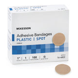 McKesson Adhesive Spot Bandage, Round, Plastic, Tan, Sterile, 1" Diameter - 16-4822 - LL Medico