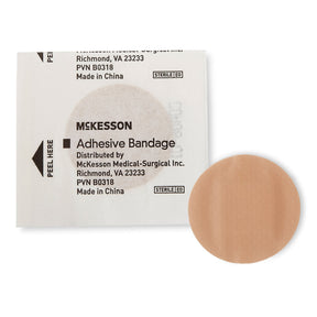 McKesson Adhesive Spot Bandage, Round, Plastic, Tan, Sterile, 1" Diameter - 16-4822 - LL Medico