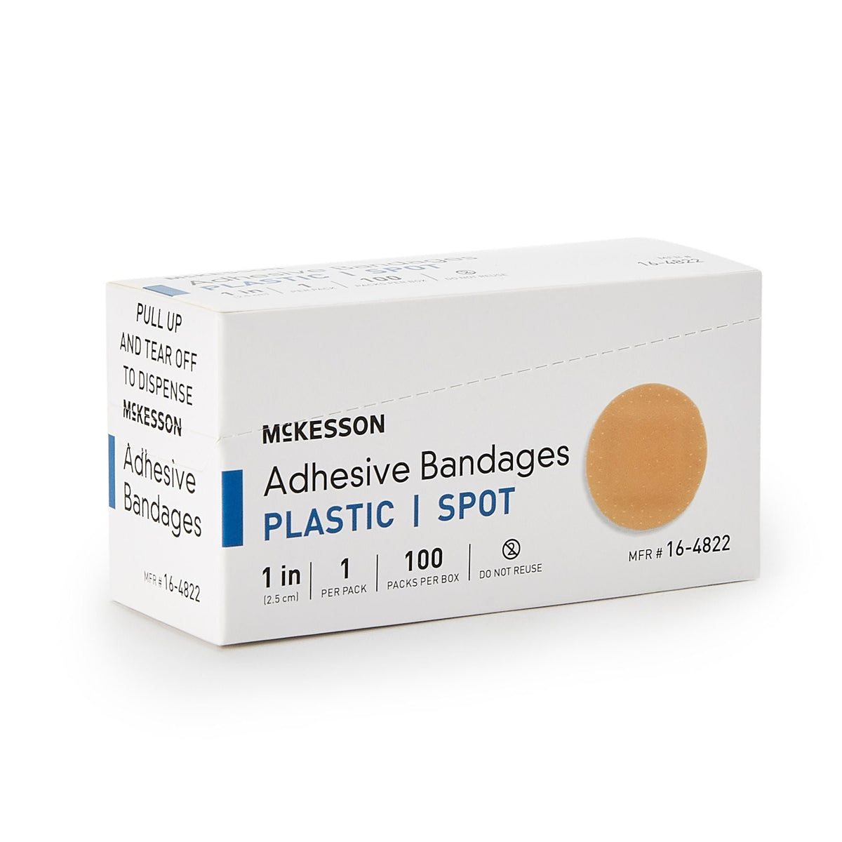 McKesson Adhesive Spot Bandage, Round, Plastic, Tan, Sterile, 1" Diameter - 16-4822 - LL Medico