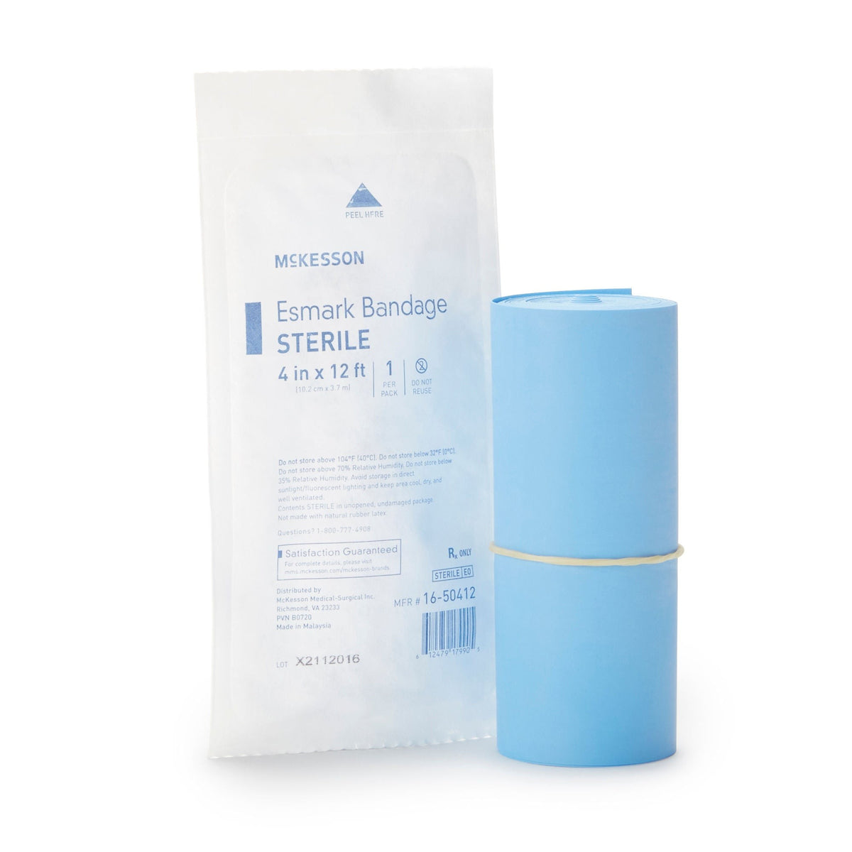 McKesson Esmark Compression Bandage, No Closure, Blue, Polyisoprene, Sterile, High Compression - LL Medico