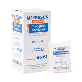 McKesson Triangular Bandage, Arm Sling with Safety Pin, Muslin, Natural, One Size Fits Most, 40 x 40 x 56" - 16-5081 - LL Medico