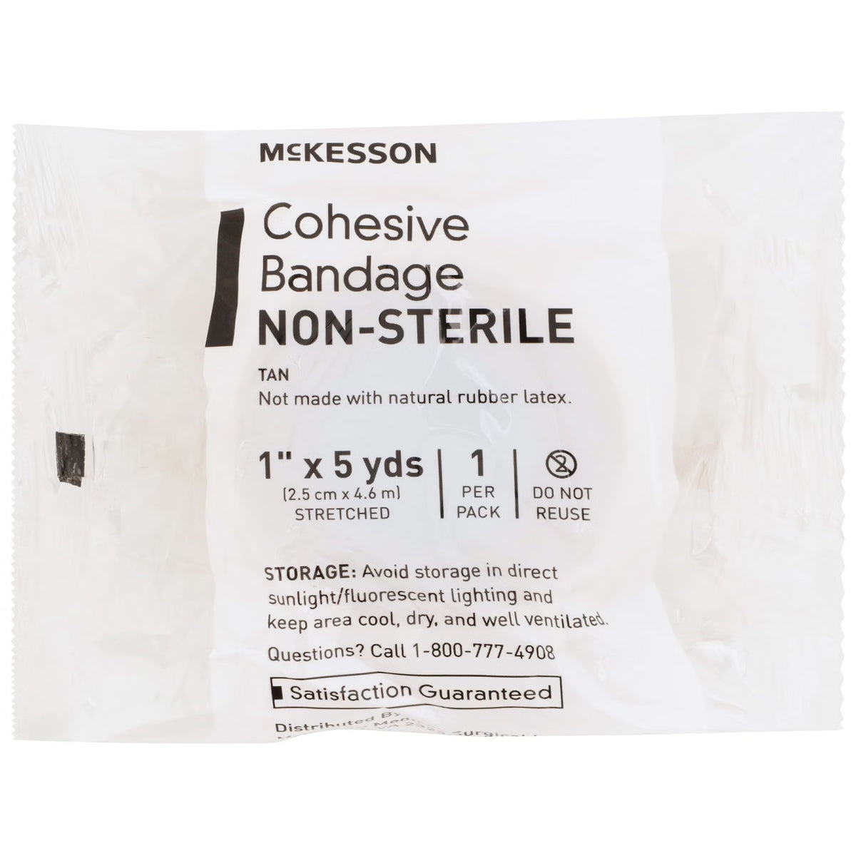 McKesson Cohesive Bandage, Self-Adherent Closure, Tan Non-Sterile Latex-Free, Elastic, 5 Yard Length - LL Medico