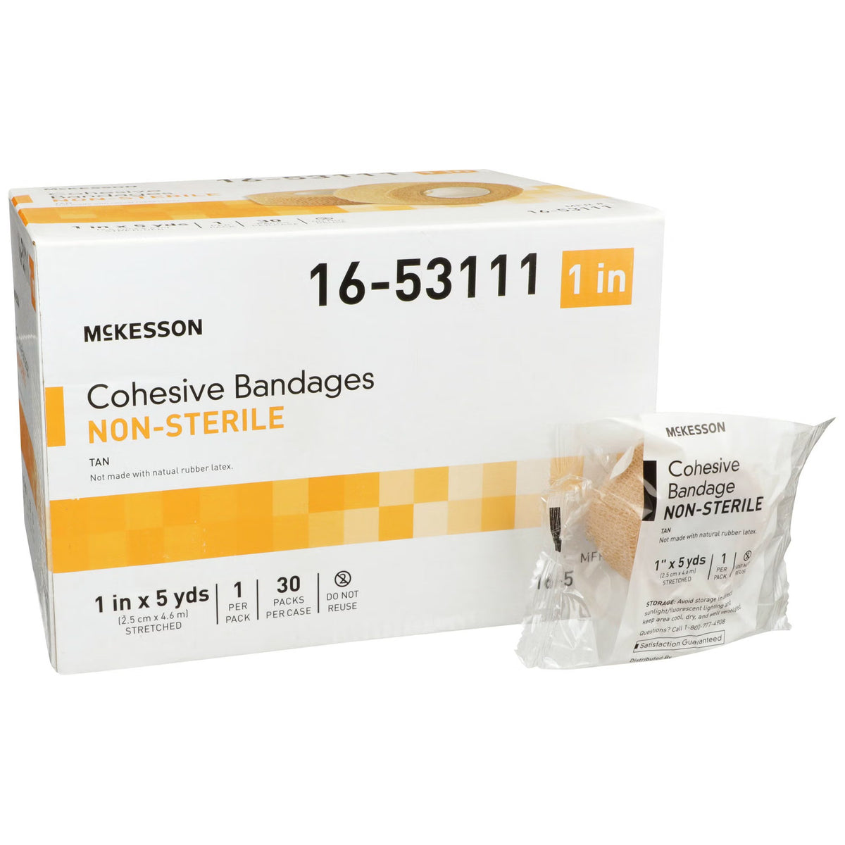 McKesson Cohesive Bandage, Self-Adherent Closure, Tan Non-Sterile Latex-Free, Elastic, 5 Yard Length - LL Medico