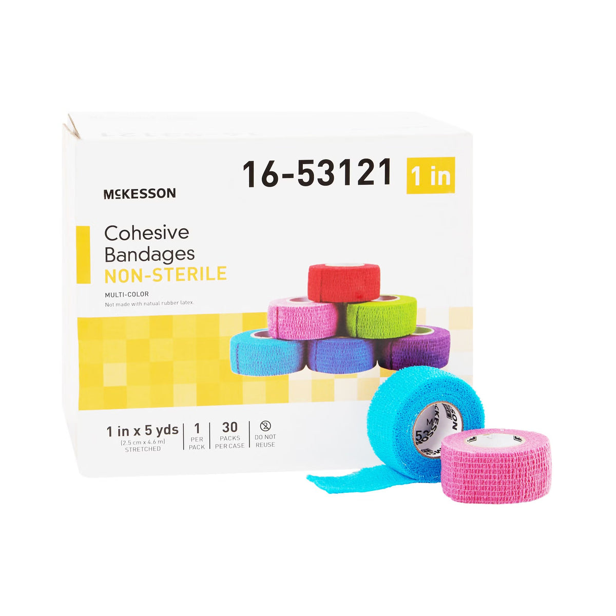 McKesson Cohesive Bandage, Self-Adherent Closure, Elastic, Purple Pink Green Light Blue Royal Blue Red, NonSterile, Standard Compression - LL Medico