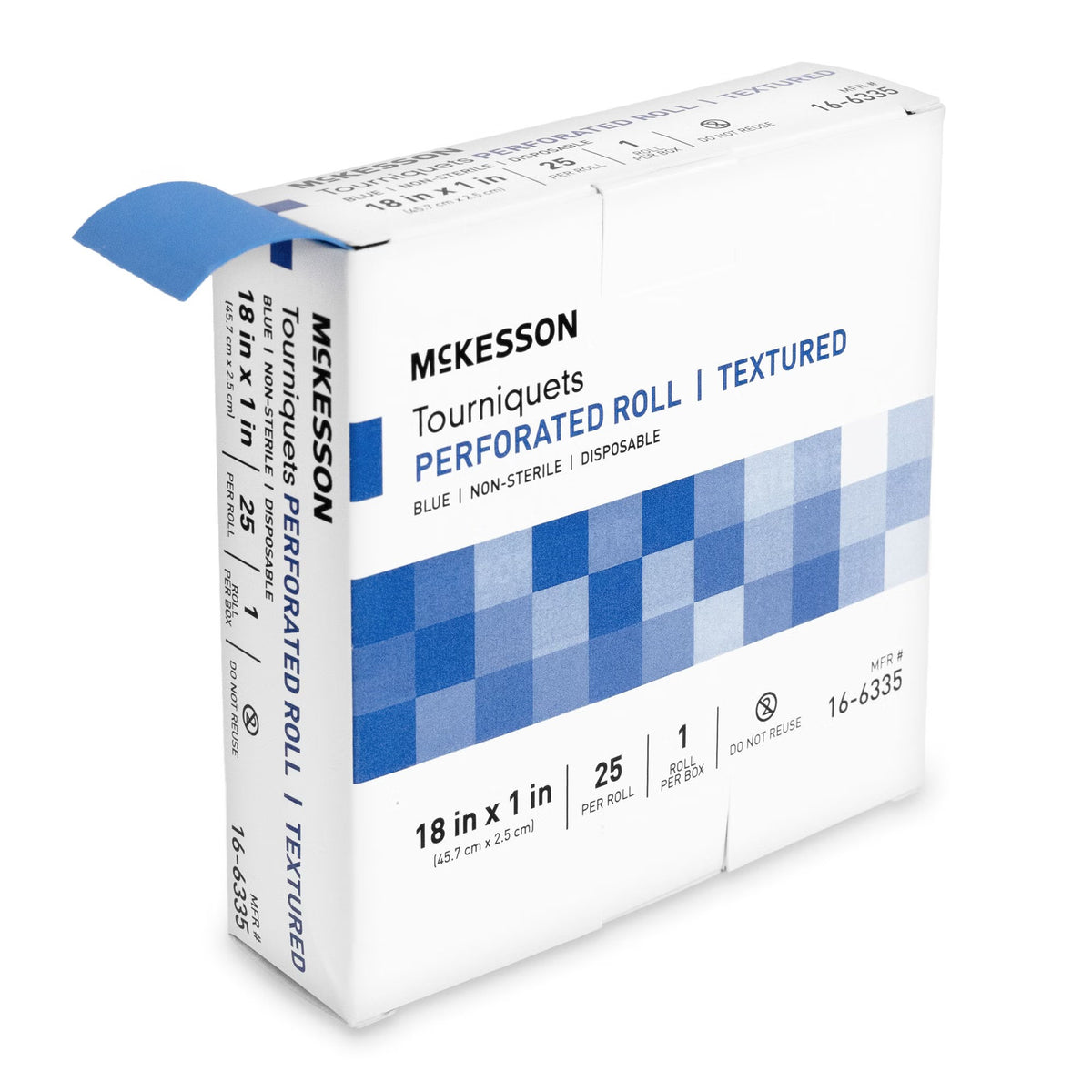 McKesson Tourniquet Strap, Perforated / Rolled, Textured Polyisoprene, Blue, Non-Sterile, 1 x 18" - 16-6335 - LL Medico