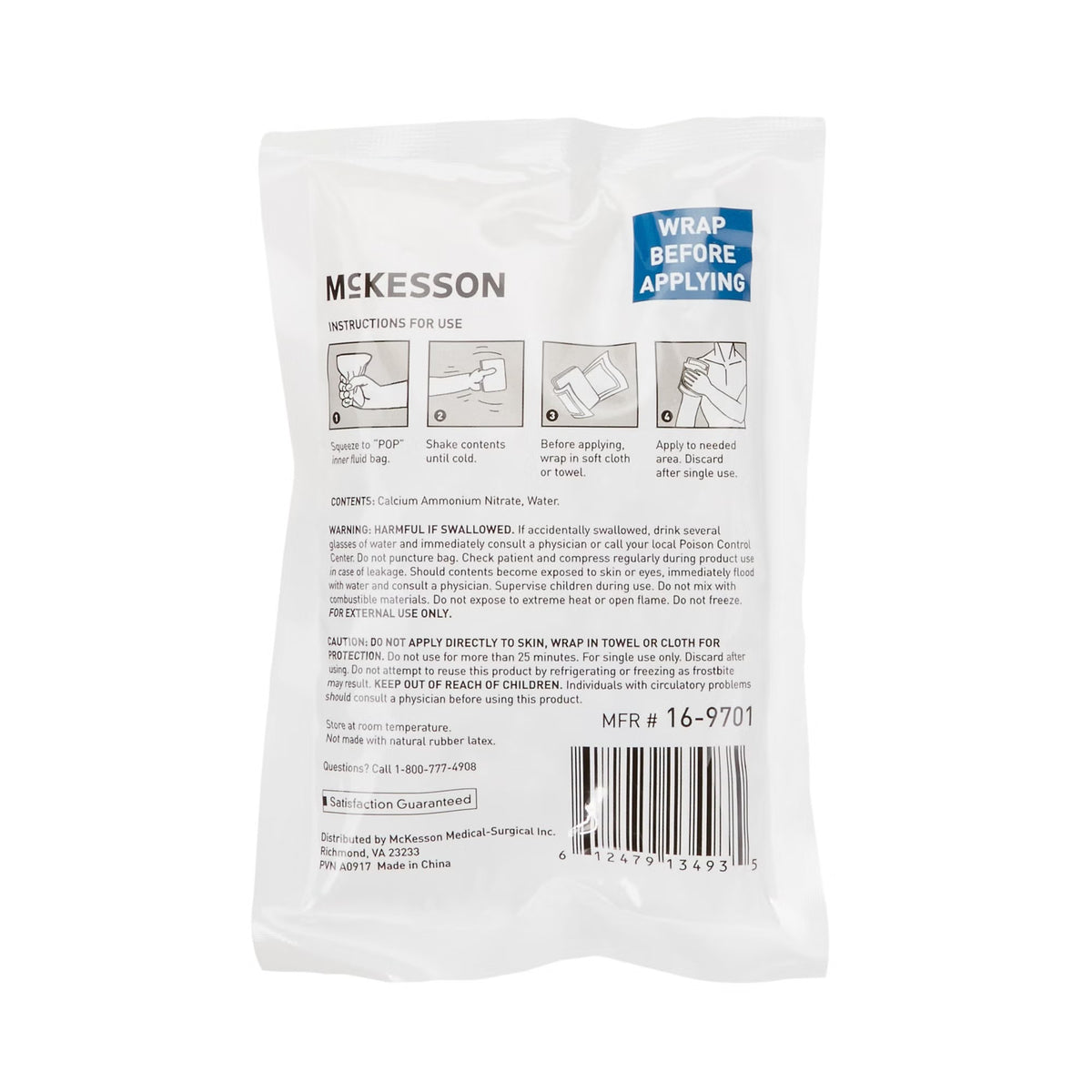 McKesson Instant Cold Pack, General Purpose, Disposable, 4" x 6" - 16-9701 - LL Medico