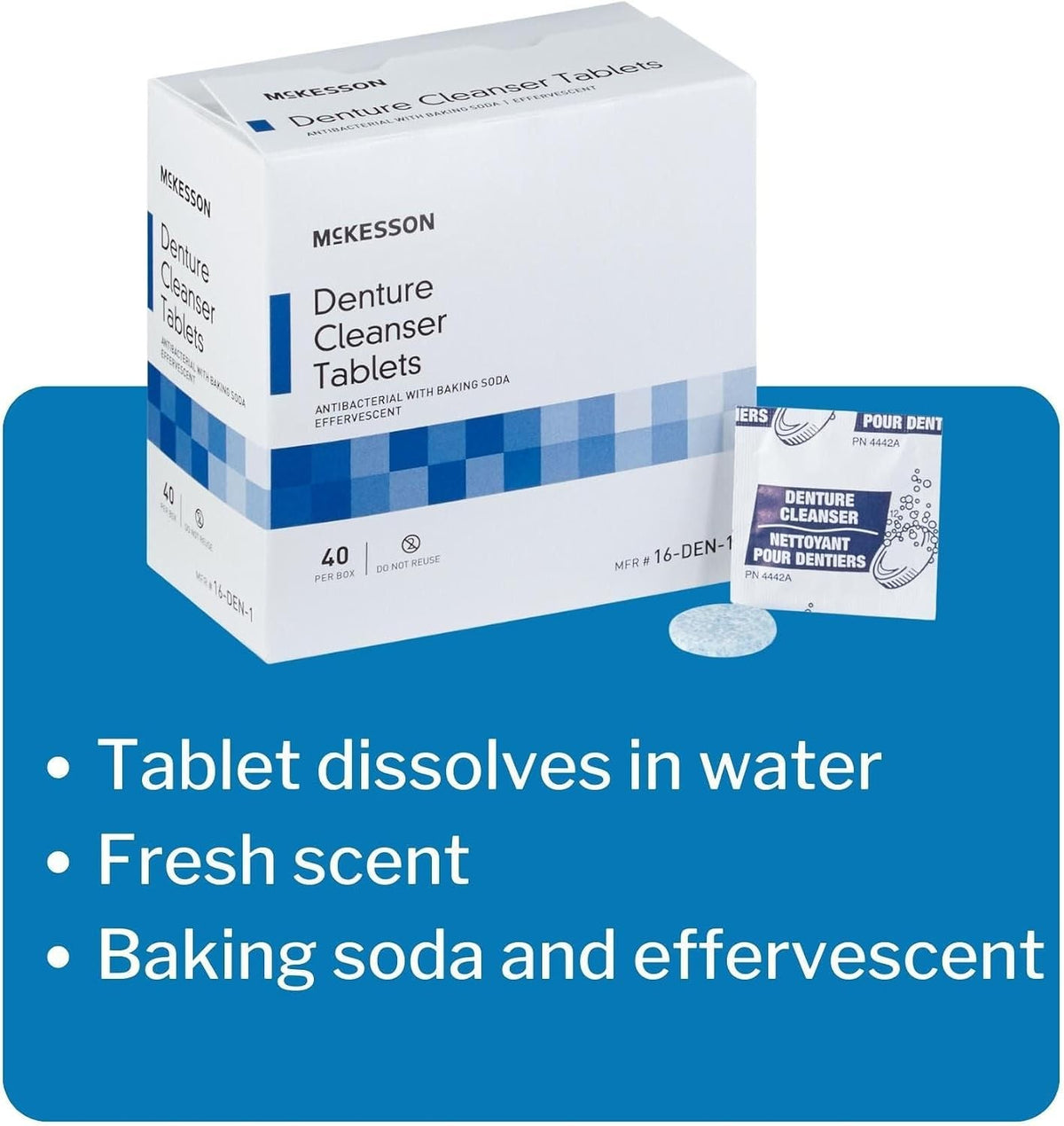 McKesson Denture Cleanser Tablets, Antibacterial with Baking Soda, 40 Count