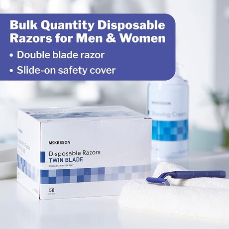 McKesson Twin Blade Disposable Razor, Blue