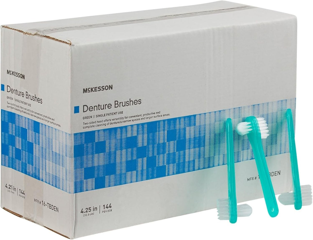 McKesson Denture Brush Two-Sided, Green, 4.25"