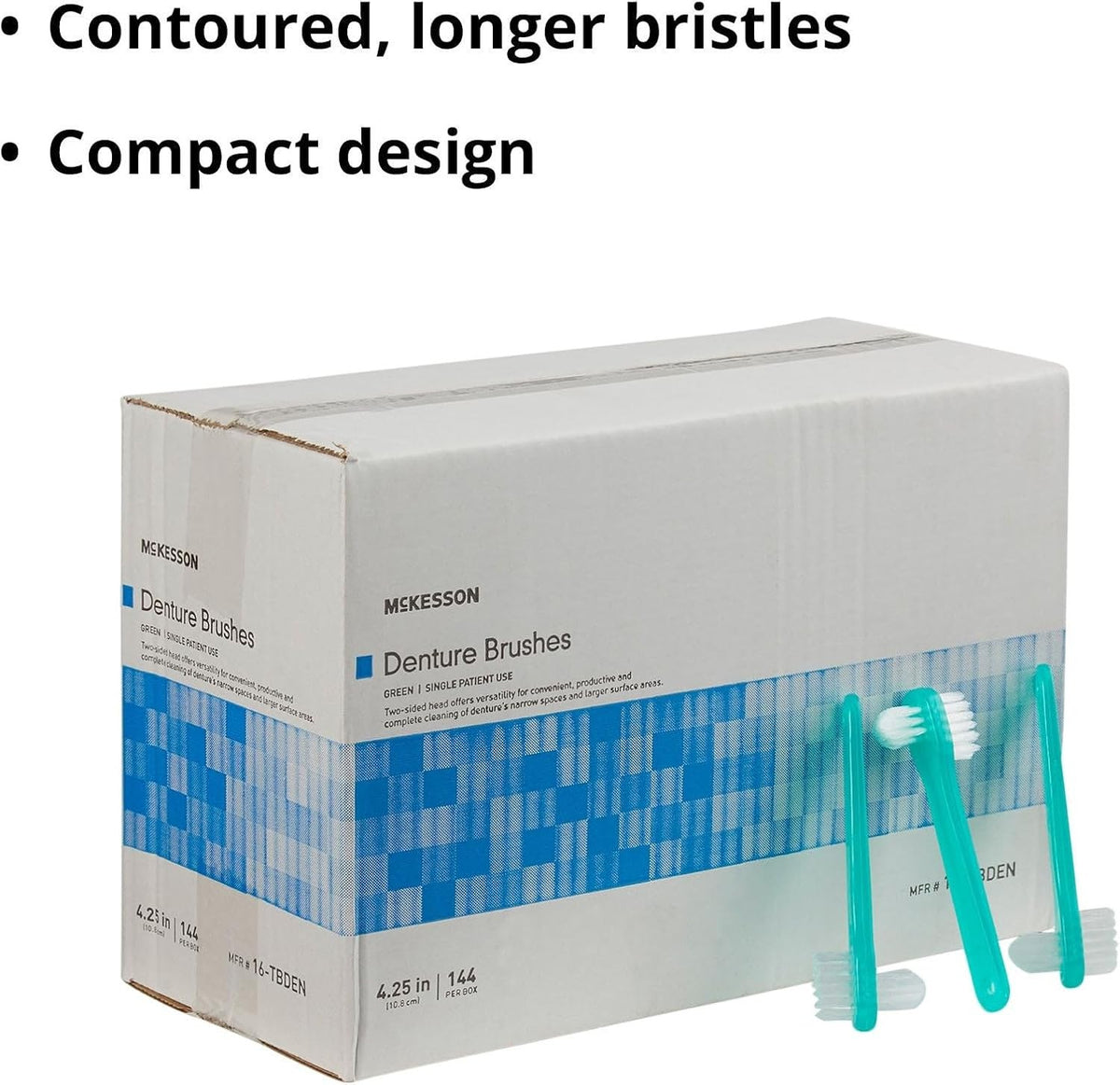 McKesson Denture Brush Two-Sided, Green, 4.25"