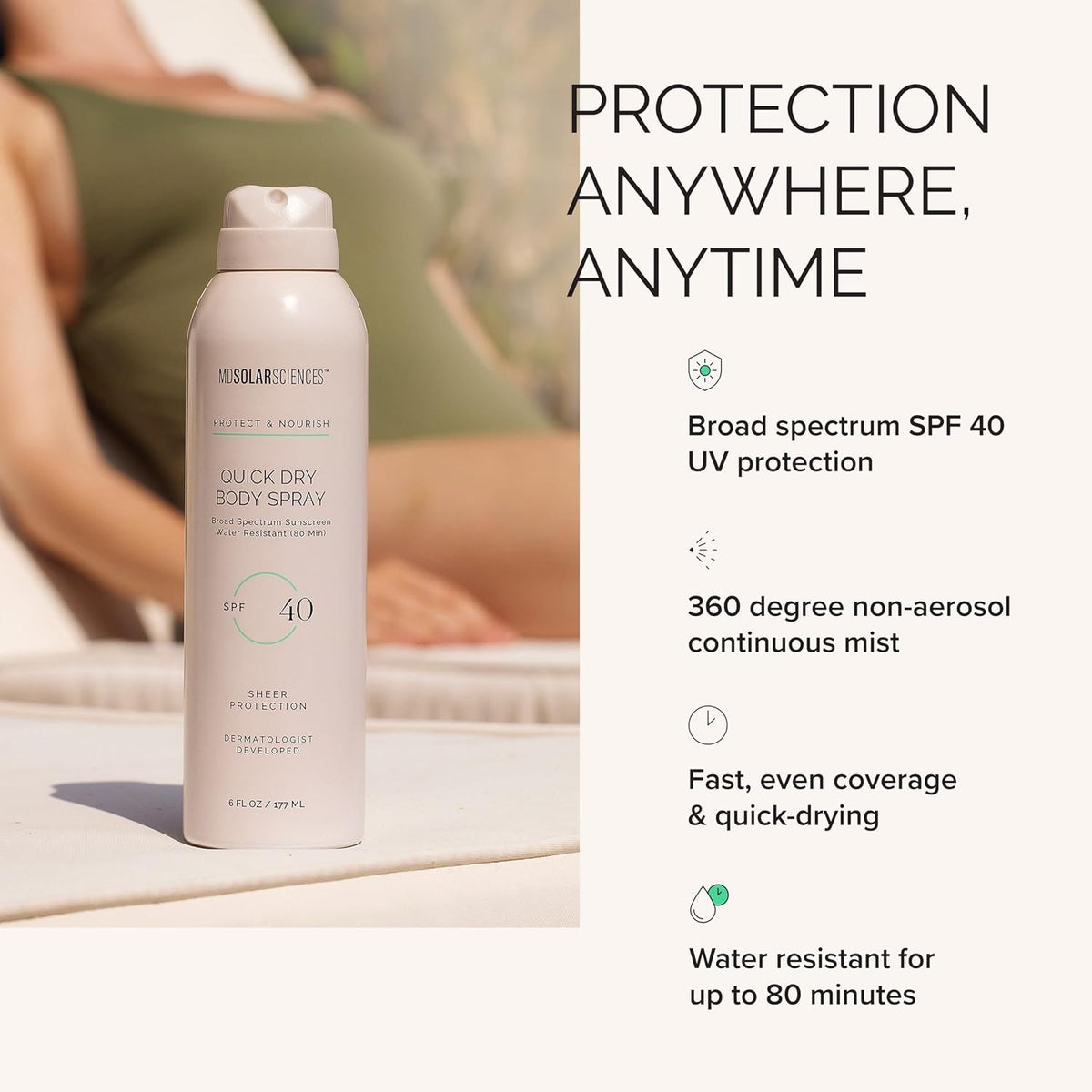 MDSolarSciences Quick Dry Body Spray SPF 40, 6 fl oz