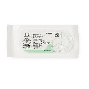 Ethilon Nonabsorbable Suture with Needle, Nylon Monofilament, Size 3-0, PS-2 0.375 Circle Precision Reverse Cutting Needle, Sterile - 1669H-Dozen - LL Medico